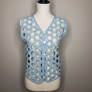 Vintage Chambray Denim Honeycomb Weave Vest